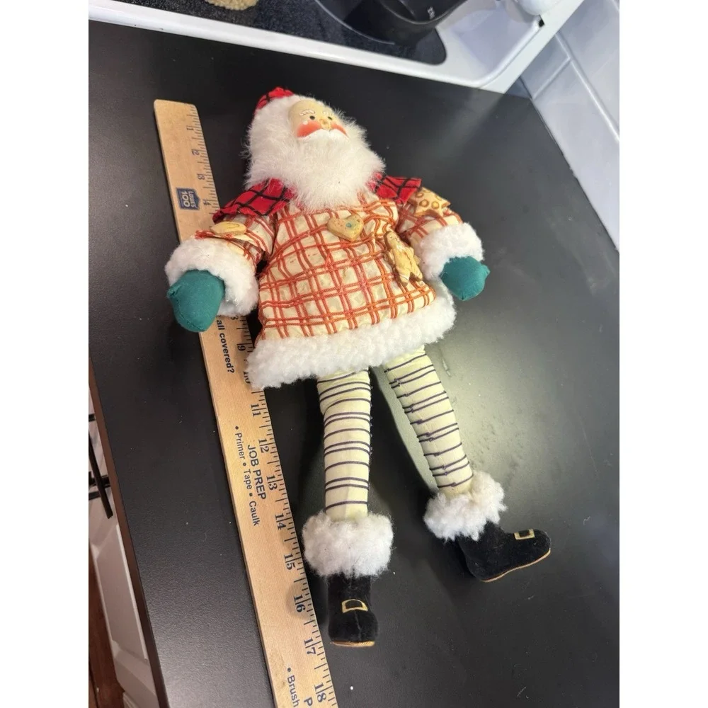 Vintage Painted Face‎ Fabric Elf Santa Posable Shelf Sitter  17
